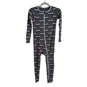 KicKee Kids Boys Bamboo Viscose Canoe Print Zip Footless Romper Grey Blue Size 6